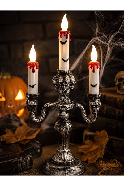 OEM Halloween Decorative Candlestick with 3 LED Candles – Gothic Design with ...