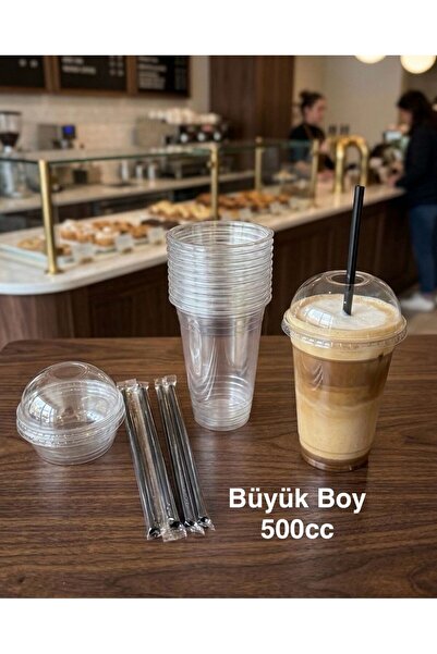 e Erta 20 Adet 500 Cc Sert Plastik Pet Kapaklı Limonata Milkshake Bardağı , Sunum Bardağı , Soğuk İçecek Bardağı