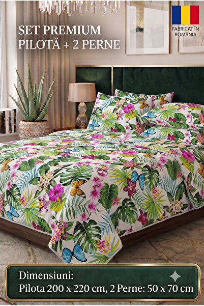 NufJoy Set Pilota matlasata pat dublu 200x220 cm + 2 perne 50x70 cm , Hipoale...
