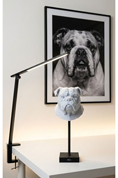 Bulldog Standlı Büst Mermer Desen ( Kişiye Özel İsimli)