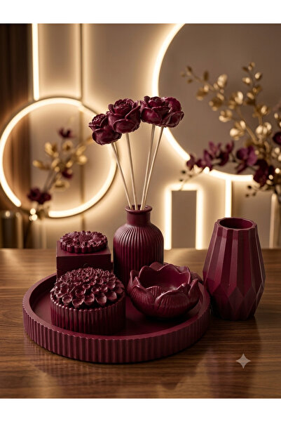 Gizem Design Products Bordo Flora Koleksiyonu Dekoratif Hediyelik Salon Seti