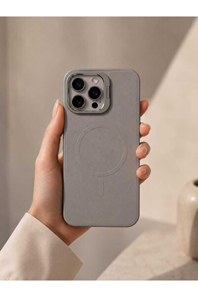 Case I PHONE 15 PRO MAX Gri Standlı Kılıf