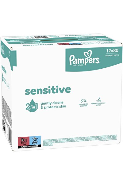 Pampers Ευαίσθητα, υγρά μαντηλάκια, για παιδιά, 12 συσκευασίες, 960 τεμάχια