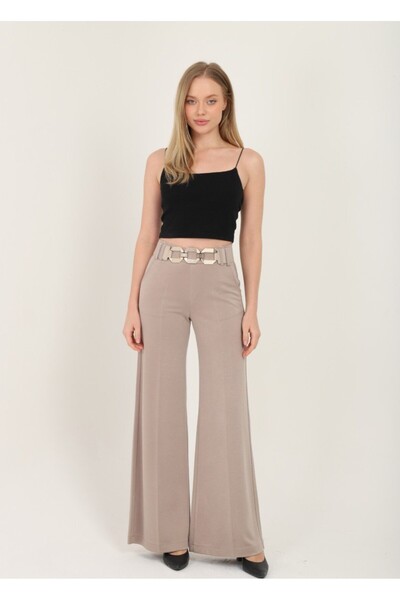 ESPARANTO Kadın Yüksek Bel Geniş Paça Wide Leg Kemer Detaylı Lenzi Kumaş Pant...