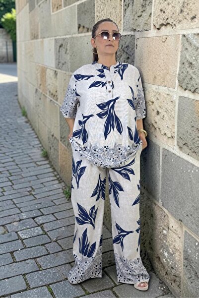 yagmurberen Half-Half Collar, Front Half Buttoned Tunic, Elastic Waist, Pocke...