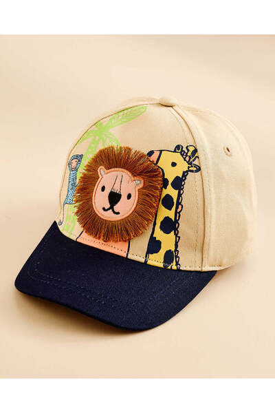 REDTAG Boys Beige Animal Embroidery Cap