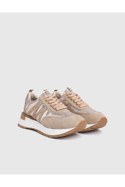 İLVİ Elys Genuine Suede Leather Women's Gold Color Sports Shoes