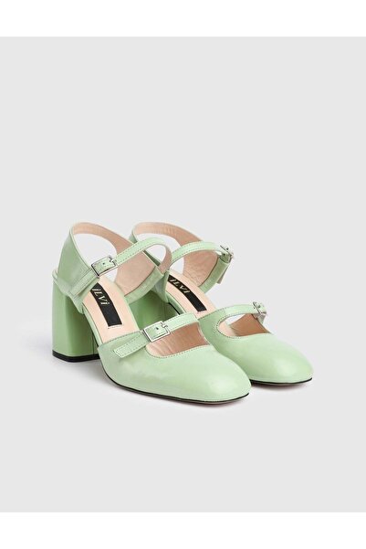 İLVİ Coleman Genuine Patent Leather Women's Water Green Heeled Sandals