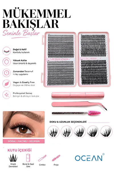 Ocean Takma Kirpik Seti, 800 Adet Kirpik, Kirpik Cımbızı, Eyeliner Yapıştırıc...