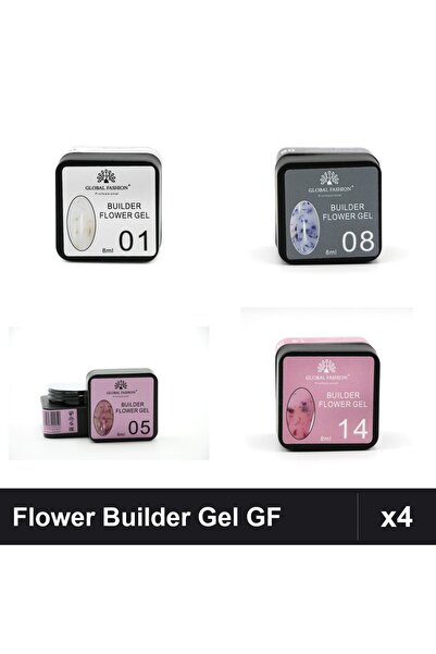 global fashion Set 4 Flower Builder Gel 8ml Nr.01, 05, 08, 14 Constructie Ung...