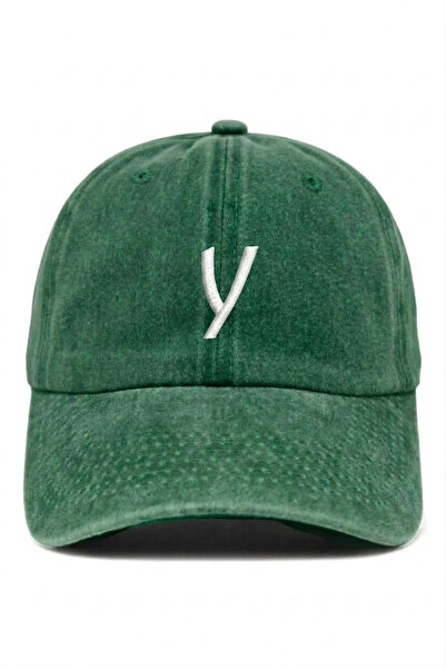 ŞapkaMania Dark Green Embroidered Washable Vintage Unisex Hat with Letter Y
