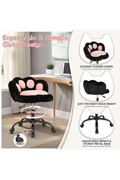 Garvee Changing Chair With Wheels, Cute Office Chair With Cat Leg Backrest, 3...