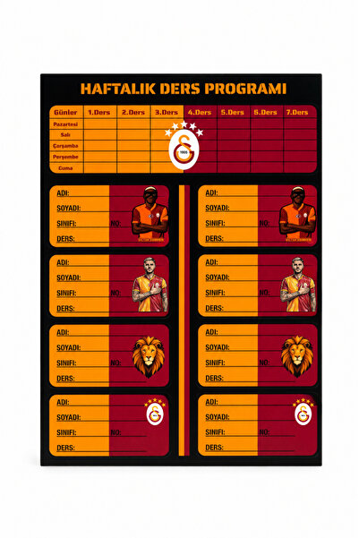 Galatasaray Lisanslı Haftalık Ders Programı ve Okul Etiketi Seti - 12'li Tara...