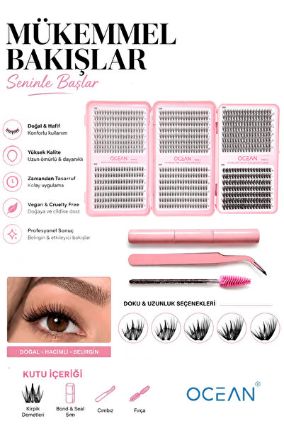 Ocean Takma Kirpik Seti, 960 Adet Kirpik, Kirpik Cımbızı, Eyeliner Yapıştırıc...