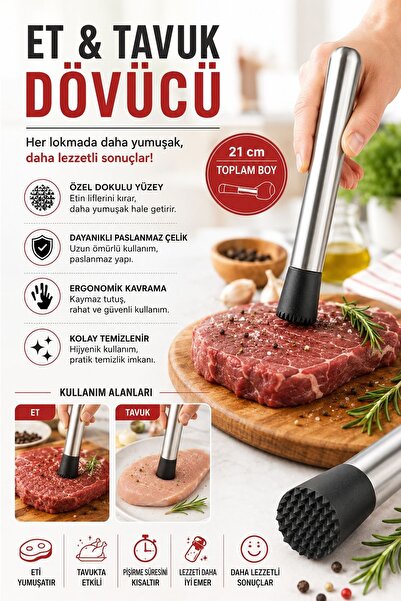 Kitchen Beauty Paslanmaz Çelik Et Dövme Tokmağı Et Ve Tavuk Dövücü Et Ezme Yu...