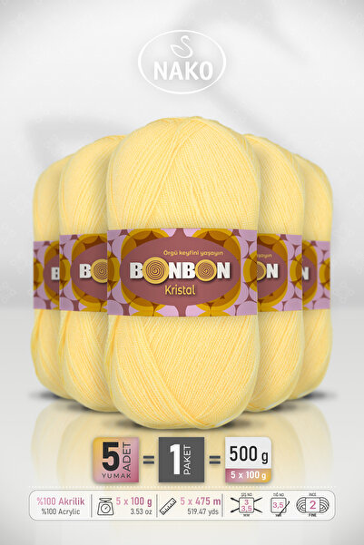 BONBON Crystal - Light Yellow (98854) - 5-Pack - 100Gr/475M - Fine Yarn Hand ...