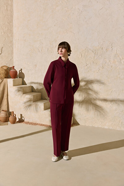 Aker Burgundy Shirt Collar Pajama Top