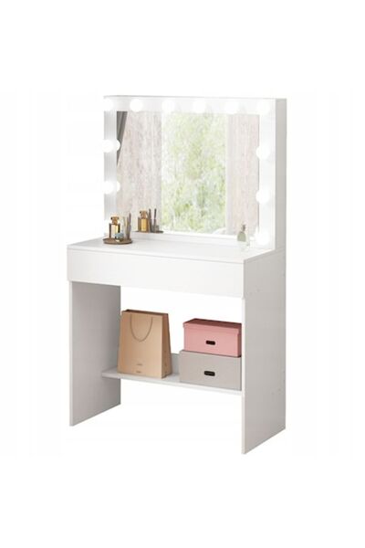Rebiko Masă de toaletă cu oglindă LED, stil modern loft glamour, 80x40x140 cm
