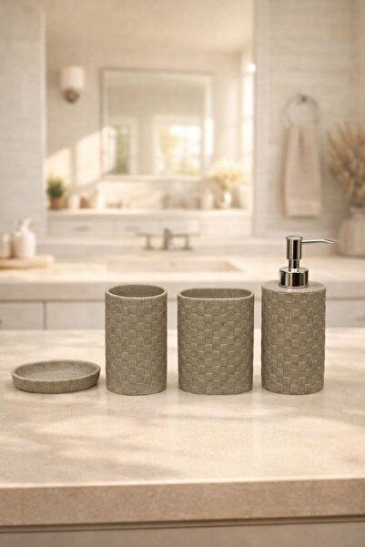 YUNESCO MOBİLYA VE HEDİYELİK Reçine 4'lü Banyo Seti - Sıvı Sabunluk, Diş Fırç...
