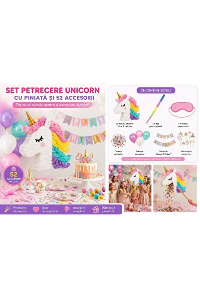 OEM ARIMAT Kit de petrecere cu unicorn, cu Pinata, 52 de piese, Multicolor