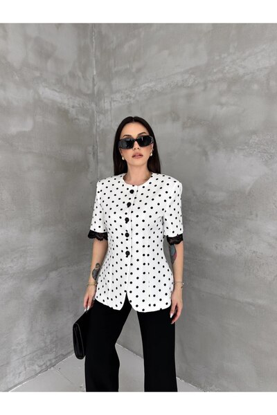 MİSPİER Polka Dot Lace Detailed Dabıl Jacket