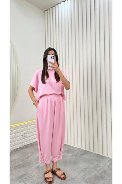 Olbia Pink Crew Neck Modal Shalwar Trousers Set