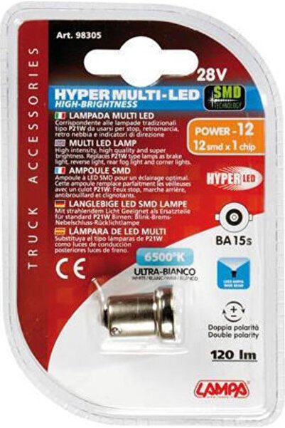 Lampa Λάμπες Αυτοκινήτου Hyper-LED Ισχυρού Λευκού R5W LED 6500K Ψυχρό Λευκό 2...