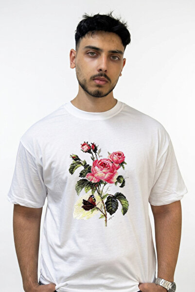 Anetos Carpi Isi Gul Design Printed Oversize White T-Shirt