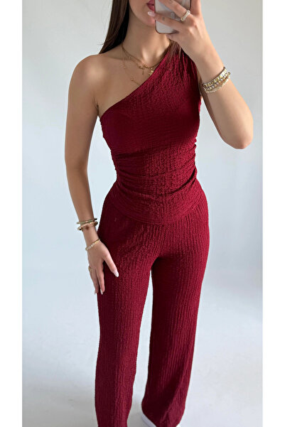 landoffashiontr One-Shoulder Bubble Fabric Top and Bottom Set