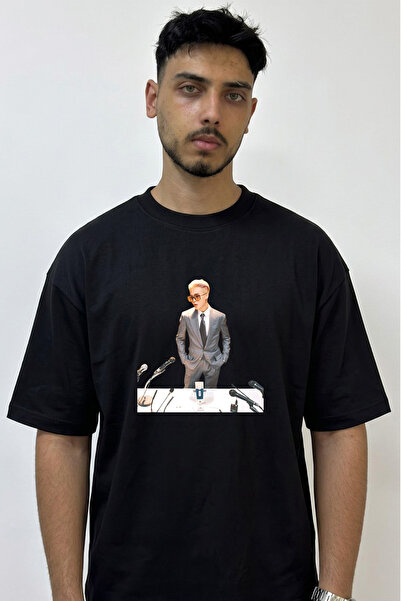 Anetos Tricou negru supradimensionat cu imprimeu Jimin BTS Design