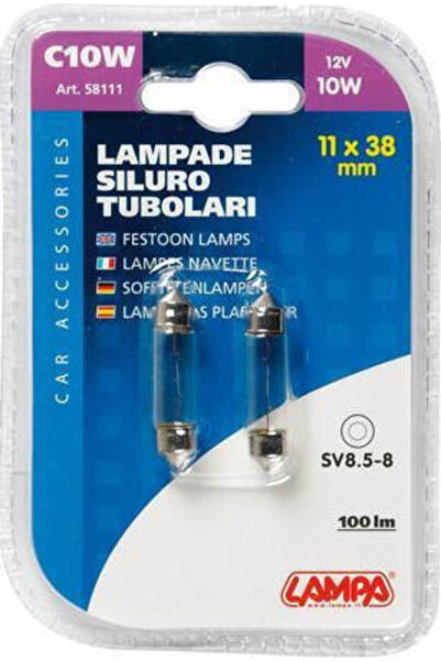 Lampa Λάμπες Αυτοκινήτου & Μοτοσικλέτας SV8.5-8 C10W 12V 10W 2 τεμάχια