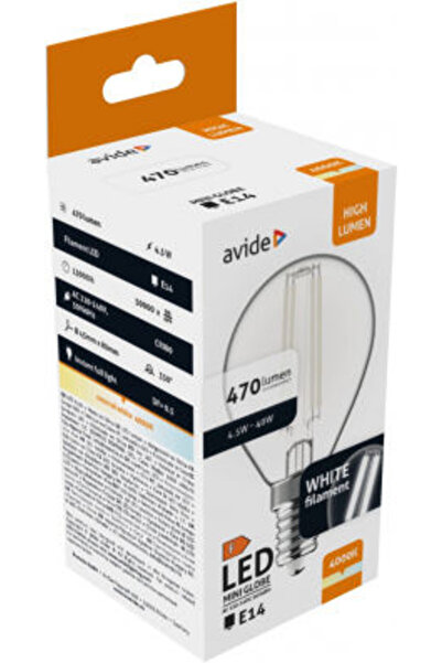 Avide Λάμπα LED 4.5W 80mm για ντουί E14 και σχήμα G45 Λευκό 470lm Κωδικός: 15...