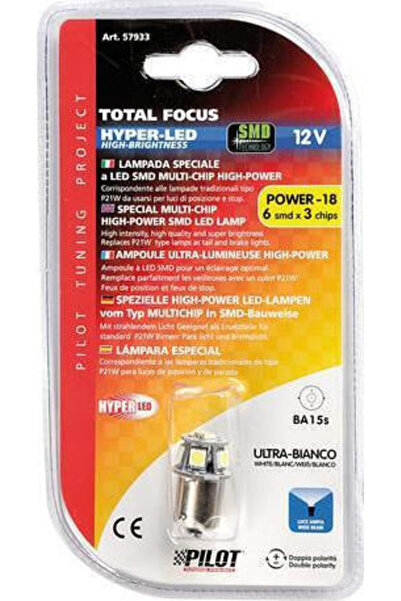 Lampa Λάμπες Αυτοκινήτου Υπερ-LED Ισχύος 18 Λευκά P21W-BA15S-1156 LED 12V 21W...