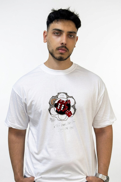 Anetos Revolver Dice Design Printed Oversize White T-Shirt