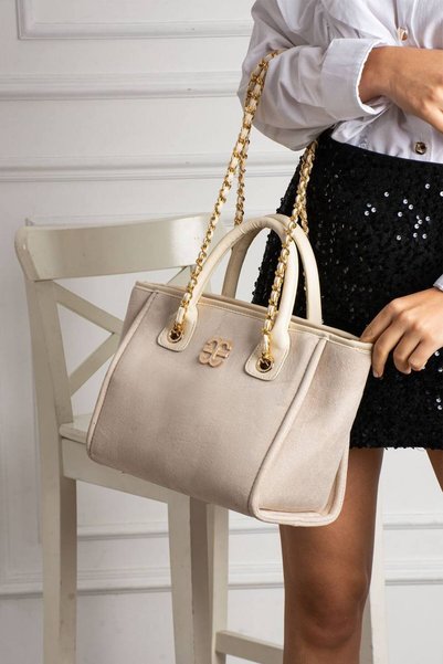 SEDEFWEAR Elizan Kadın Süet Gold Zincir Detaylı El Ve Omuz Çantası