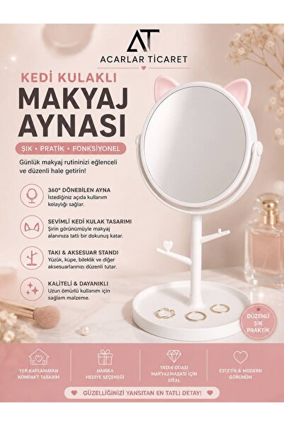 Acarlar Ticaret Büyük Masa üstü Kedi Tasarım Plastik Takı Stand Masa Aynası