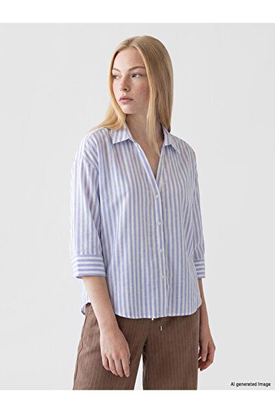 LC Waikiki Rmz Gi̇yi̇m Farkiyla Çi Striped E Linen Arışımlı Women's Shirt