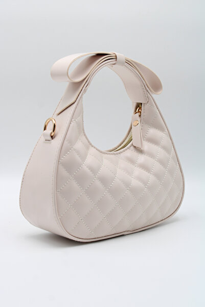 LASSO Women's Cream Quilted Patterned Bow Design Detailed Crossbody Hand and ...