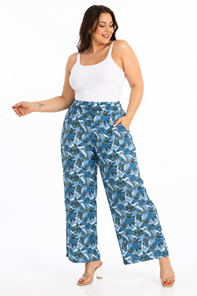 ZANESSİ FASHION Plus Size High Waist Patterned Wide Leg Women's Trousers