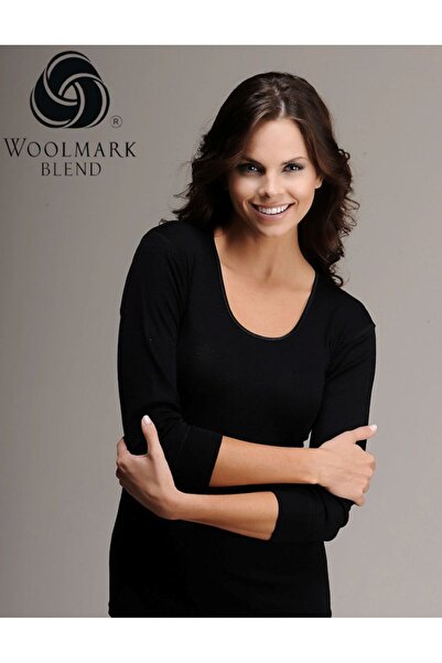 Hasyün Women's Black Long Sleeve 60% Merino Wool Undershirt