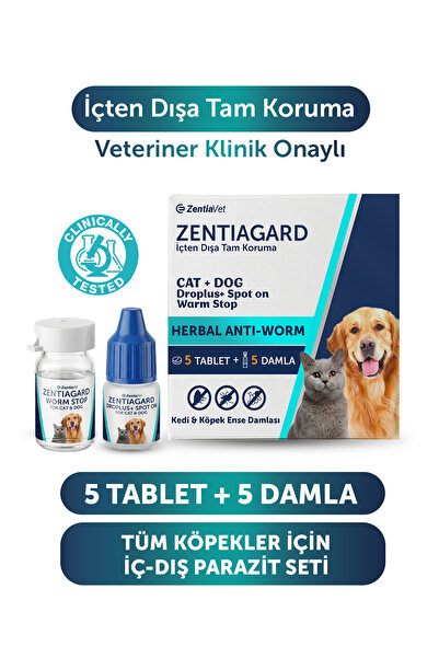 zentiavet 2'li Set Köpek İç Dış Anti Parazit Tüm Köpekler İçin Bitkisel Damla...