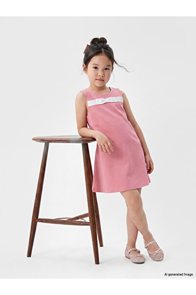 LC Waikiki Peak New Season Crew Neck Bow Detail Girls' Dress