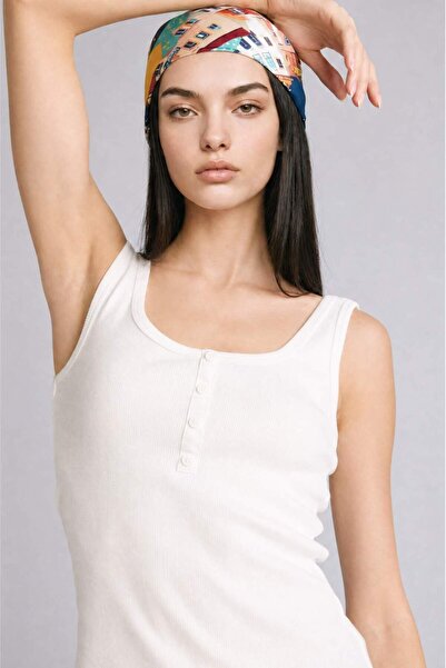 DeFacto Fitted Basic U-Neck Ribbed Ecru Undershirt I3584Ax26Hs