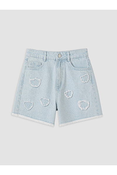 LC Waikiki Rmz Gi̇yi̇m Farkiyla Embroidered Girls' Jean Shorts