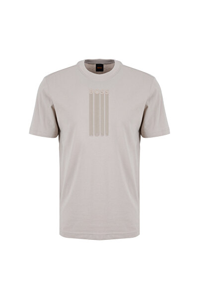 BOSS Bej Erkek Regular Fit Logo Baskılı T-Shirt
