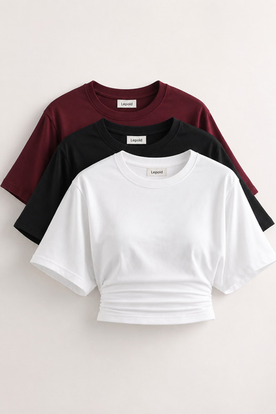 LePold Bluză crop cu mâneci liliac, basic, strâmtă, 3 piese, pentru femei