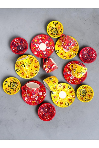 Artistic Quality Decorative 6-Person Tulip Design Fully Handmade Coffee Cup S...
