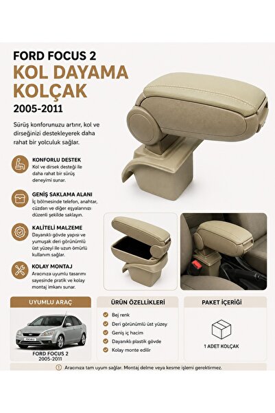 PASPRO OTOMOTİV Ford Focus 2 Bej Kol Dayama Kolçak Geniş Saklama Hazneli 2005...