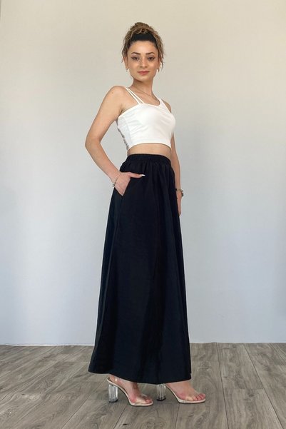 Moda Gülsa تنورة طويلة نسائية بخصر مطاطي وجيبين