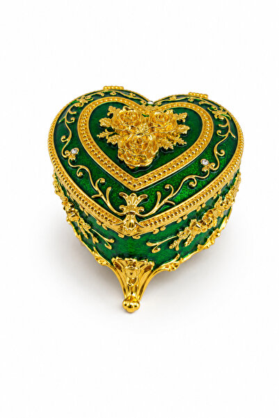 taru pasaj Heart Shaped Jewelry Box Gold Embellished Crystal Stone Jewelry Bo...